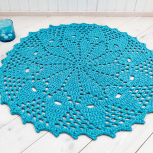 Turquoise blue crochet doily rug